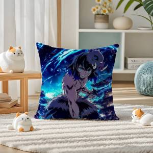 Bandai | Demon Slayer Kanroji Mitsuri Anime Plush Pillow Cover Soft Short Plush Cushion Cover For Sofa Bedroom Home Decor Gift Decoration