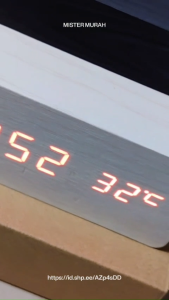 BISA COD - JAM MEJA KAYU ALARM LED WOOD JAM MEJA ALARAM DIGITAL MOTIF 1299 TEMPERATURE