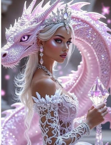 KAYOU | Pink Dragon Princess Crystal Scepter Full Drill Diamond Painting Fantasy Wall Art Decor Gift
