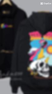 HOODIE PRIA TEBAL OVERSIZE AKAZOO sablon depan blakang warna hitam GOOD VIBES MATAHARI sablon saku