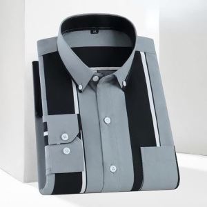 Men Printed Shirt Spring and Autumn Long-sleeved Pocket Stripes Shirt Slim Man Fashion Korean All Matching Casual Undershirt