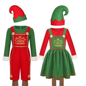 ชุดคริสต์มาสสำหรับผู้ใหญ่ LEMON ชุดเอลฟ์คริสต์มาสสำหรับเด็กชุดคอสเพลย์สีแดงและสีเขียวสำหรับผู้ปกครองและเด็ก