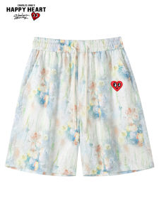 CHARLES JANGS HAPPY HEART | Heart American Floral Tie Dye Leisure Shorts