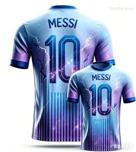Men Messi No.10 Summer Football T-shirt Short Sleeve Jersey Fashion Oversized Daily Outdoor Wear Tops Kids Clothes