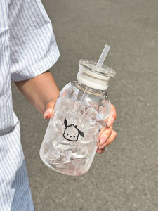 High Borosilicate Glass Water Cup Large Capacity Straw Cup for Women High Temperature Resistant Transparent Single Layer Cup