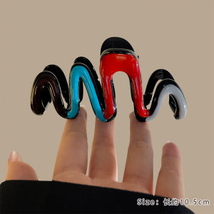 Fashionable Large Size Color Block Hair Claw Womens Wave Style Back of Head Shark Clamp Hair Accessory Fresh Outburst 2024