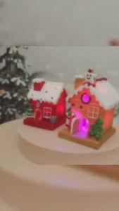 Mini Cartoon Luminous Christmas House Ornaments Resin 3D Christmas House Statue Handmade Festival Christmas Miniature Cookie House