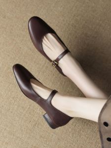 Raraente Retro Flat Mary Jane Shoes Womens round Toe Soft Leather Grandmother Single Shoes Comfortable Flats for Women