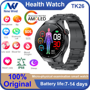 NineWind TK26 smart watch micro physical examination ECG non-invasive blood sugar uric acid blood pressure blood lipid health monitoring AMOLED screen for Android IOS sports health watch