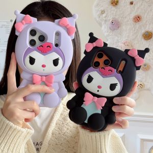 Sanrio | Cute Sanrio Ears Kuromi 3D Phone Case For iPhone 17 16 15 14 13 12 11 Pro Max Shockproof Soft Silicone Kawaii Girl Gift Cover