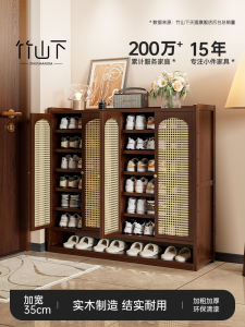 Large Capacity Wooden Shoe Rack Entrance Hallway Storage Shelf Dustproof Indoor Door Mat Real Wood Multilayer Shoe Cabinet