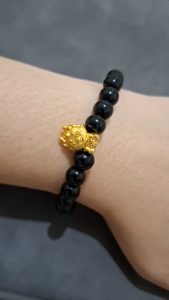 BSLS Dragon Alloy Charm with Black Onyx 8mm Bracelet for Men Sizes 14cm 16cm 18cm 20cm