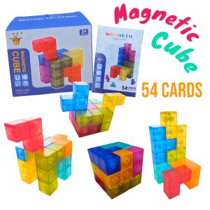 🏅Kids learning🏅Magnetic Cube ตัวต่อแม่เหล็ก ตัวต่อแม่เหล็กลูกบาศ์ก มีการ์ด54 ใบ