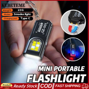KEBETEME 4PCS Mini COB LED Keychain Flashlight with Type C Rechargeable Hanging Work Light Waterproof Keyring Camping Walking Pocket Lamp