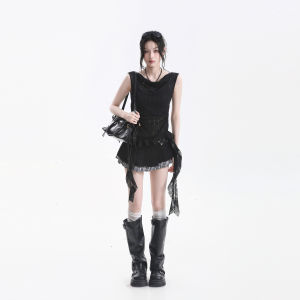 Asymmetric Lace Bow Sleeveless Vest Tunic