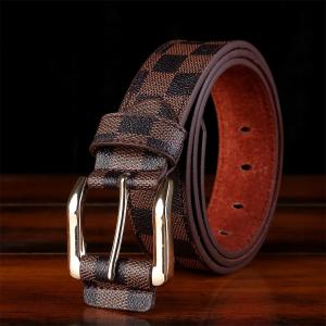 Panda SJK Belt for Men PU Leather Check Waistband Jeans Pants Accessories Clothes Fashion Adjustable Korean Style Best Gift Boyfriend Pin Buckle Black Luxury Belts Sabuk lelaki