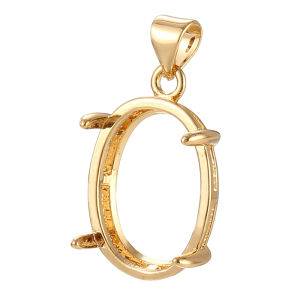 18K Gold Oval Pendant Empty Holder Accessories for Men And Women Engraved Honeycomb Turquoise Necklace Mount Fashion Jewelry