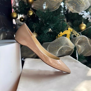 Flat Bottom Single Shoes Womens New 2025 Light Mouth Genuine Leather Nude Red Bottom French Elegance Pointed Toe Shoes Painted Skin Heightening