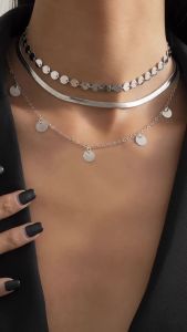 Ingemark | Vintage Flat Snake Chain Sequin Pendant Choker Necklace for Women Fashion Statement Punk Clavicle Chain Aesthetic Jewelry Gift