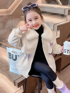 Áo Khoác Da Lót Lông Cừu Dày Ấm Áp Cho Bé Gái Mùa Đông Dài Vừa Phải Phong Cách Hàn Quốc PU Áo Khoác Trẻ Em