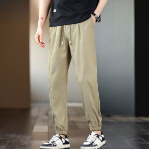 HENGYUANXIANG | Hengyuanxiang Mens Summer Thin Ice Silk Quick Dry Cool Feeling Loose Cuffed Casual Pants Fashionable Urban Style Polyester Fiber