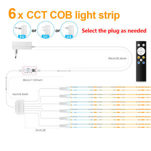 2/4/6Piece CCT LED Light Strip Kit with BT Controller And IR RemoterCOB Tape Light 3500K-6000K Adjustable BrightnessEU/US/UK