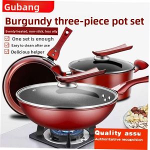 Nonstick Cooking Fry Pan Soup Pot Wok 3 Set Kitchenware Utensils Chinese Style 5 Pieces Other Material