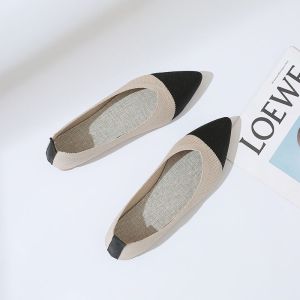 Pointed-toe Single Shoes Womens Autumn New Princess with The Same Breathable Shallow Soft-soled Woven Mom Shoes Flat Shoes