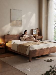 DONGMU | Giường Đôi Gỗ Solid với Khung Nan 1.8m