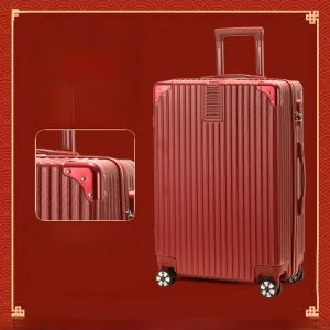 Wedding Trunk Bride Luggage Red Leather Suitcase Password Lock Pull Rod Trunk for Bridal Gifts Fashionable Hardshell Suitcase