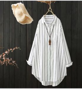 Áo Sơ Mi Kẻ Sọc Dài Vừa Phải Thời Trang Thường Ngày Cho Nữ Mùa Hè Mới Mỏng Đa Năng Áo Khoác Cardigan Cổ Polo Tay Dài