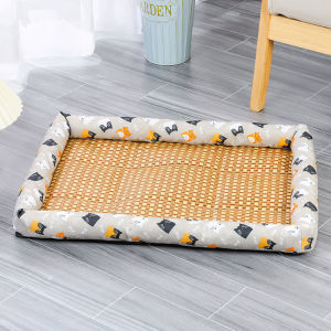 Pet Beds Sleeping Mat Dog Beds Rattan Woven Cat Sofa Mat Bed Summer Pet Cooling Mat for Small Dog Cats Kitten Puppy Beds Cushion