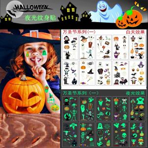 Halloween Glow-in-the-dark Tattoo Stickers Cartoon Spooky Pumpkin Ghost Witch Face Stickers Festival Party Temporary Tattoo Decals