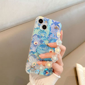เคสโทรศัพท์ Samsung A55 5G / A35 5G / A15 5G พร้อมสร้อยข้อมือลายดอกไม้สีม่วง 3D สวยดี ไซน์พลอย บลูเรย์นิ่มเคส Galaxy A35 / A55 / A15 สำหรับเคสโทรศัพท์เด็กผู้หญิง