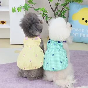 Summer Pet Dress Lovely Plaid Print Dog Dress Chihuahua Teddy Girl Dog Clothes Cat Puppy Suspender Skirt Dog Costume