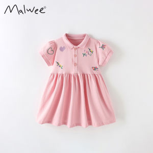 Váy Ngắn Tay Malwee Cho Bé Gái Mùa Hè Mới Thời Trang Trẻ Em Pure Cotton POLO Cổ Công Chúa Váy Mùa Hè Cho Bé Gái