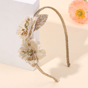 New Sparkling Flower Headband Sweet Gold Glitter Artificial Floral Hair Band For Girls Women Trendy Headwear Hair Accessories