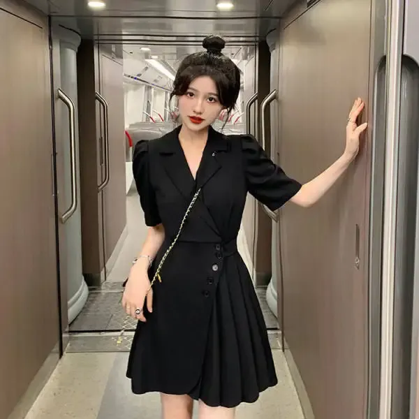 High-End Feeling Pechoque Slimming Suit Dress For Women Summer Waist-Fitted Bubble Sleeves Sleeveless Tailored Coat From China