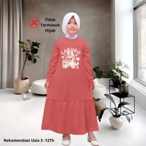 Baju Gamis Anak Perempuan Terlaris Pakaian Fashion Muslim Terbaru Motif LABUBU Viral Usia 3-12 Tahun