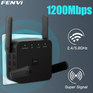 Fenvi | FENVI 5Ghz AC1200 WiFi Repeater 1200Mbps Router Black WiFi Extender Amplifier 2.4G/5GHz Wi-Fi Signal Booster Long Range Network