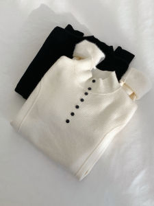 เสื้อสเวตเตอร์ถักคอสูงแบบหนาสำหรับผู้หญิงในฤดูใบไม้ร่วงและฤดูหนาว เสื้อชั้นในแบบหนา แขนยาว ผ้าขนแกะผสมโพลีเอสเตอร์ ทรงตรง