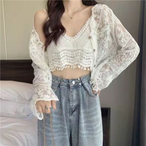 V-Neck Lace See-Through Loose Cardigan
