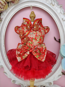 Handmade Petty Clothes for Small Dogs Teddy Bichon British Short Hair New Years Outfit Princess Style Dog Dress