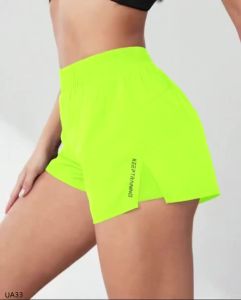 Quần Short Thể Thao Lưng Thun Co Giãn Dành Cho Nữ Có Túi Tập Yoga Chạy Bộ Bó Sát Màu Trơn Polyester Giả Hai Mảnh