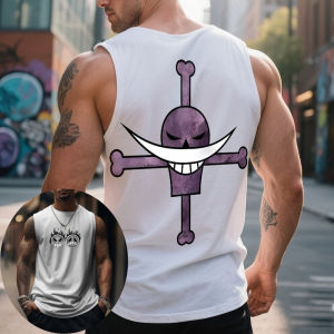 Bandai | One Piece Men Vest Tank Top Whitebeard Pirates Jolly Roger Summer Japanese Anime Spring and Autumn Sports Trendy Sleeveless Top