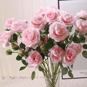 Hoa hồng giả cao cấp 2 bông 1 nụ nhiều màu tự nhiên giống thật trang trí decor nhà cửa cành dài 65cm - Hoa giả để bàn hoa cưới PAVAVA