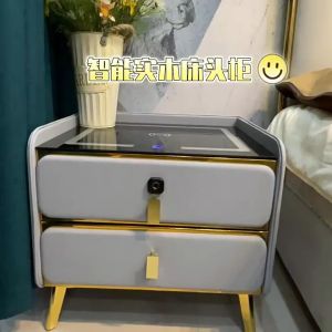 Tủ Đầu Giường Thông MInh Táp Đầu Giường Có Khóa Vân Tay Cổng usb Đèn Cảm Biến Cao Cấp -T489-1