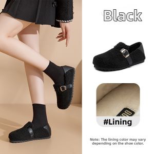 DUSTO | Black Easy-On Warm Fur Slippers Flat