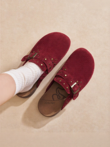 Josiny | Red Leather Summer Thick Sole Closed Toe Sandals