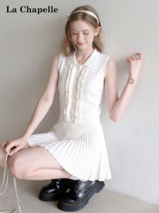 La Chapelle | Wood Ear Hem Flared Sleeveless Top Mini Pleated Skirt